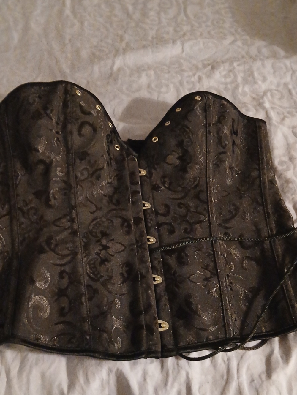 Black Jacquard Corset Brocade Lace-Up Bustier Waist Trainer Large/2X